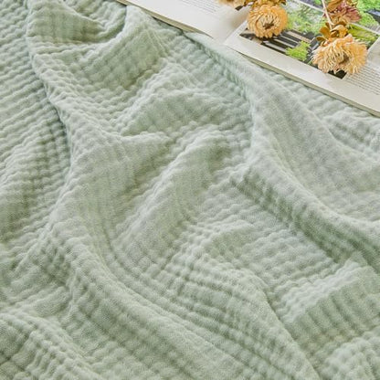 EMME Cotton Muslin Large Throw Blanket Couch Breathable Gauze Soft Lightweight Bed Blankets Adults (Heather Sage Green, 50"x70") - color: 09 - Sage Green, size: Large Throw (50" X 70")