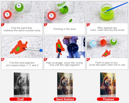 TUMOVO Paint by Numbers Kit, Tiger DIY Oil Painting for Adults & Kids, Easy Acrylic Painting for Beginners, Unique Wall Art Decor, 16x20 Inch