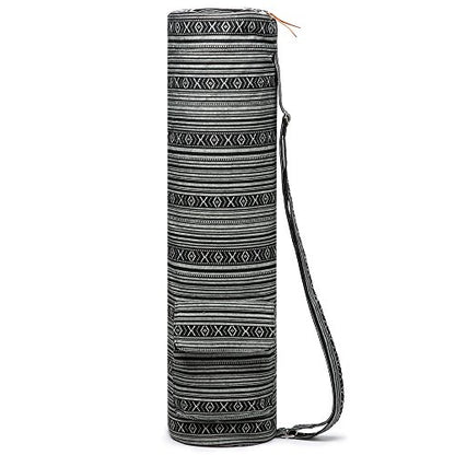 Yoga Mat Bag for Women & Men, Full-Zip Canvas Pilates Bag with Pockets | Lightweight Yoga Mat Carrier with Adjustable Shoulder Strap, Fits 1/4 & 1/3 Inch Thick Mats, for Studio Gym Travel Workout - color: Black and White