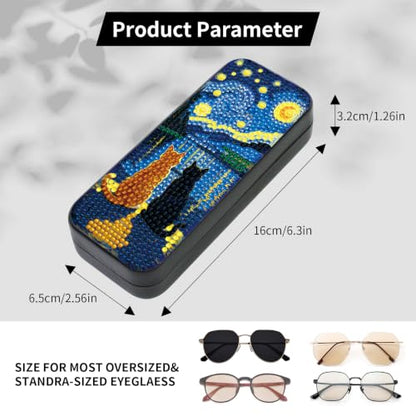 FlyingMage Cat Diamond Art Painting Kit, Hard Shell Eyeglasses Glasses Case | Starry Night DIY 5D Diamond Dots, Small Gem Art Painting Kits, Cute Rhinestone Sunglasses Case for Adults Beginner Women - color: Navy Starry Night Cat