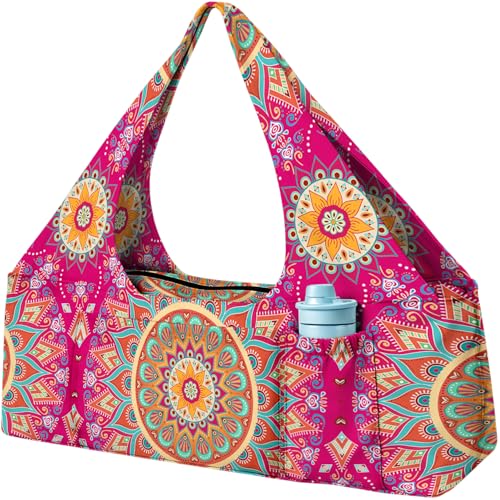 Yoga Mat Bag Large Yoga Bag and Carrier with Strap Zipper and Pockets Fits All Your Stuff Yoga Tote Pilates Bags for Women Fit Most Size Mats - color: Pink