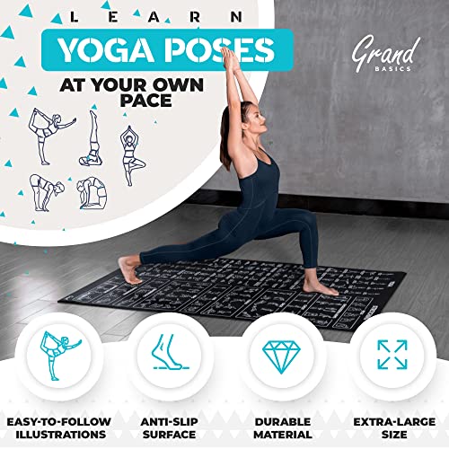 Extra-Large Instructional Yoga Mat with Poses Printed On It - 3X Bigger & 2X Wider than Regular Workout Mats - 150 Illustrated Yoga Poses and Stretches - Wide, Non-Slip, Barefoot Exercise Mat - color: 6' x 4' Black