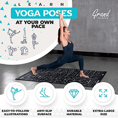 Extra-Large Instructional Yoga Mat with Poses Printed On It - 3X Bigger & 2X Wider than Regular Workout Mats - 150 Illustrated Yoga Poses and Stretches - Wide, Non-Slip, Barefoot Exercise Mat - color: 6' x 4' Black