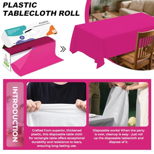 54IN X 320FT Plastic Table Cover Roll with Cutter Box, Cut to Size Plastic Table Cloths for Parties, Birthday, (Fuchsiae, 54"x3840"(Rectangular)) - color: Fuchsia, size: 3840" x 54" (Rectangular)