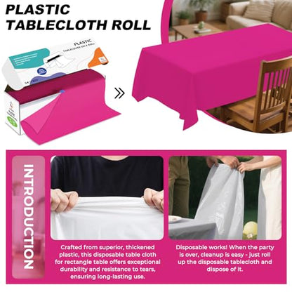 54IN X 320FT Plastic Table Cover Roll with Cutter Box, Cut to Size Plastic Table Cloths for Parties, Birthday, (Fuchsiae, 54"x3840"(Rectangular)) - color: Fuchsia, size: 3840" x 54" (Rectangular)
