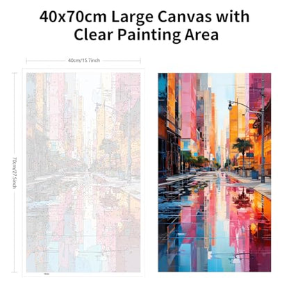 ARTGOTO Large Paint by Numbers for Adults Colorful Cityscape | 15.7x27.5inch/40x70cm Paint by Number Kit on Canvas, Urban Street Reflection Acrylic Painting Set with Brushes, No Frame - color: PBN064