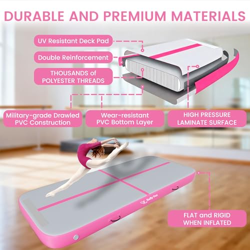 Inflatable Gymnastics Mat 6.6ft/10ft Air Tumble Track Training Mat 4/8 inches Thick Tumbling mat with Electric Pump for Home Use/Tumble/Gym/Training/Cheerleading/Water/Yoga - color: Pink, size: 6.56ft*3.9ft*4in