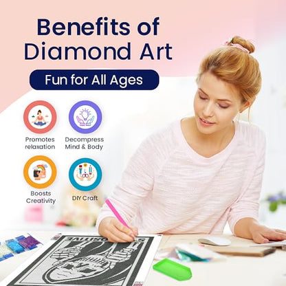 Modern Merch 'Stay Positive' Halloween Diamond Art Kits for Adults Scary Skeleton Diamond Painting Kits for Adults, Motivational Quote Cross Stitch Gem Art, Round Drill 12x16 DIY Black and White Art - color: Stay Positive