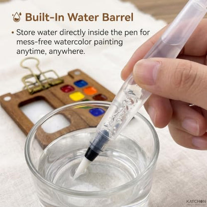 KatchOn, Mini Watercolor Paint Set Creative Sketching & Gifts Set | Portable Pocket Watercolour Travel Kit with 8 Grid Paint Palette, Metal Clip, Water Brush Pen for Painters Artists Students