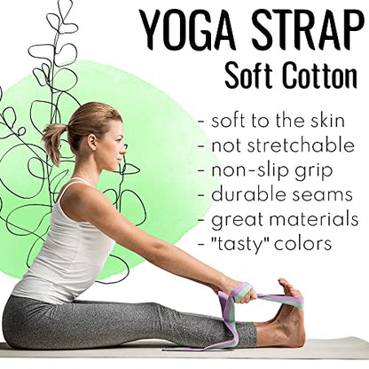 TECEUM 2 IN 1 Yoga & Mat Strap for Stretching – Cotton – 6/8/10 ft - color: Lavender Green, size: 8 ft