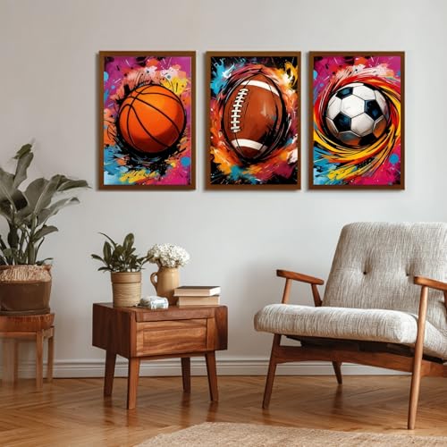 Reivworl 3 Pack Framed Paint by Numbers for Adults with Wooden Easel, Ball Sports Paint by Numbers Kit for Adults Beginner, Acrylic Painting by Number for Home Decor 8X12 Inch - color: 01-Ball Sports, size: 8X12 Inch