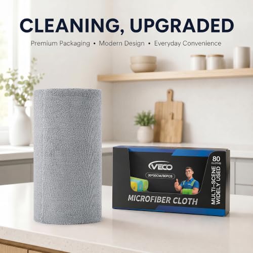 Veco Microfiber Cleaning Cloth Roll 80 PCS Gray, 12" x 12" - color: Gray