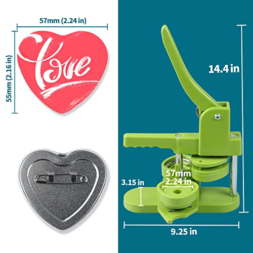 Happizza Button Maker Machine, Heart-Shaped (3rd Gen) Installation-Free, Heart Shape DIY Pin Button Maker Press Machine Kit, Badge Punch Press Machine with Free 100pcs Heart Button Parts - size: Heart - 57 mm