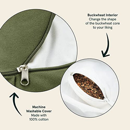 Retrospec Sedona Zafu Meditation Cushion with Buckwheat Hull Fill - Adjustable Yoga & Pilates Equipment Support - 17in Crescent Cotton Cover (Pack of 4) - color: Basil, size: 1 Count (Pack of 4)