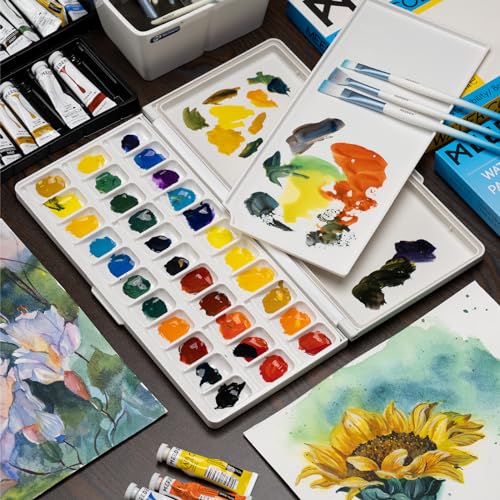 MEEDEN Watercolor Palette with Lid: 33 Wells Airtight Folding Paint Palette with Large Mixing Tray - Empty Acrylic Painting Art Pallet 12.5''x 6.5'' Black - color: Black