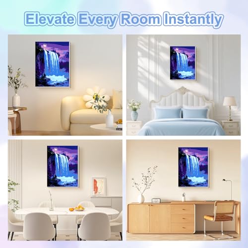 TOSTOG Luminous Moonlit Waterfall Framed Canvas Paint by Numbers Art Kit for Adults and Kids, Beginner Acrylic Oil Painting Supplies with Wooden Frame for Home Wall Decor 20 * 30 cm/8 * 12 in - color: Luminous Moonlit Waterfall
