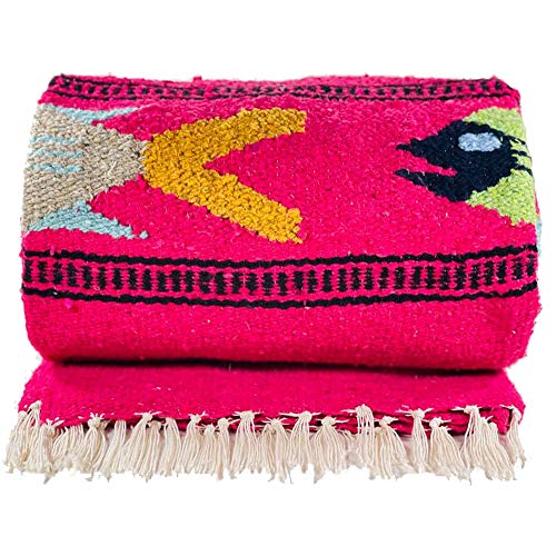 Baja Trader Serape, Mexican Blanket, Yoga Mat, Camping Blanket, Beach Blanket, Picnic Blanket, Handmade Woven Throw Blanket, Home Decor, Car Blanket (Fish) (Pink)
