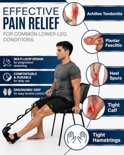 Plantar Fasciitis Stretch Strap with Foot Loop, Calf Stretcher for Achilles Tendon & Foot Pain Relief, Physical Therapy Stretching Band for Flexibility, Recovery and Rehabilitation