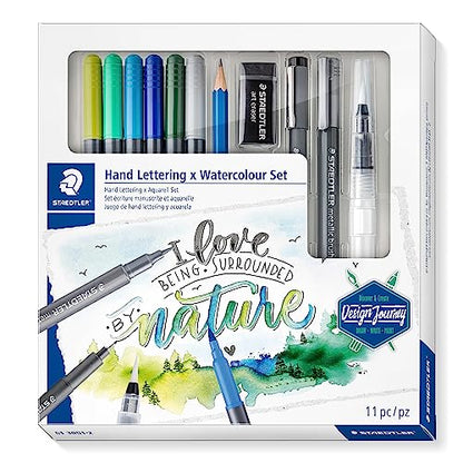 STAEDTLER 61 3001-2 Design Journey Hand Lettering and Watercolour Set - Mixed Set (Pack of 11 Pieces) - style: Hand lettering and watercolour set