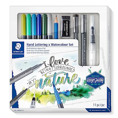 STAEDTLER 61 3001-2 Design Journey Hand Lettering and Watercolour Set - Mixed Set (Pack of 11 Pieces) - style: Hand lettering and watercolour set