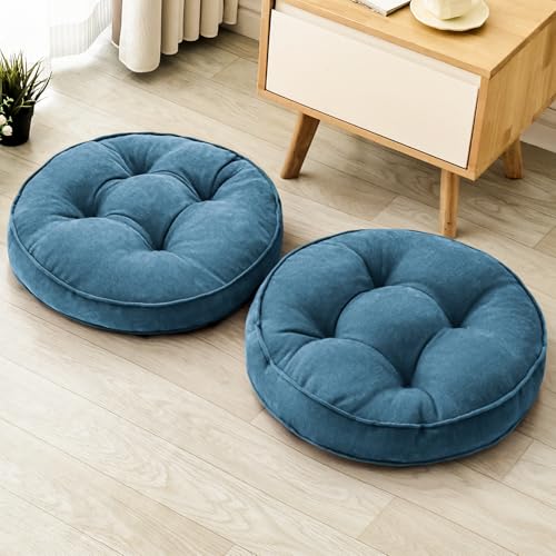1 MIDDLE ONE Floor Pillow Set of 2, Memory Foam Floor Cushions for Adults, Large Meditation Pillow for Sitting, 22 x 22 Inches (Round | Navy) - color: Round | Navy