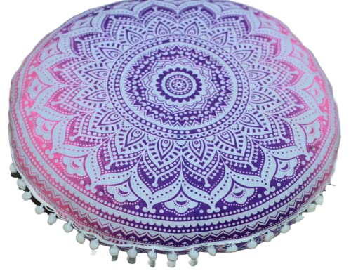 ICC Floor Pillows & Cushion Covers, Decorative Hippie Mandala Pouf Pillow Cover Bohemian Seating Meditation Cushion Cover, Large Boho Ottoman Case Pillowcase for Couch Pink Ombre, 32" Round - size: 32" x 32" (Pack of 1), style: Pink Ombre
