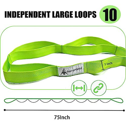 Stretching Strap Yoga Strap with Loops for Physical Therapy, Non-Elastic - color: Green