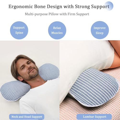 Buckwheat Pillow Cervical Neck Pillow, Buckwheat Hulls Filling Cooling Lumbar Support Pillow, Adjustable Firmness Ergonomic Design with Washable Cover, Blue 19"X7" - color: Blue