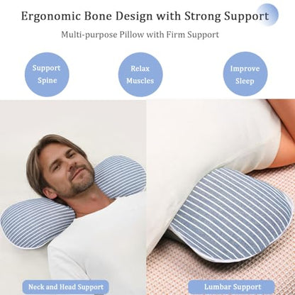 Buckwheat Pillow Cervical Neck Pillow, Buckwheat Hulls Filling Cooling Lumbar Support Pillow, Adjustable Firmness Ergonomic Design with Washable Cover, Blue 19"X7" - color: Blue