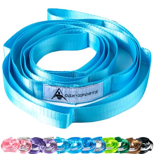 Oak-Sports Stretching Strap Yoga Strap for Physical Therapy with 10 Loops, Yoga Straps for Stretching, Upgraded Non-Elastic Stretch Band for Pilates, Dance and Gymnastics with Workout Guide - color: Light Blue