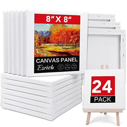 Stretched Canvases for Painting, 8x8, Pack of 24, Primed Acid-Free, 5/8 Inch Thick Wood Frame Blank Canvas, Art Canvases for Beginners, Artists for Oil Paint,Acrylic Paint, Pouring Painting. - size: 8X8IN 24 Packs
