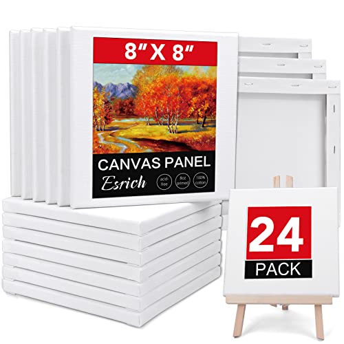 Stretched Canvases for Painting, 8x8, Pack of 24, Primed Acid-Free, 5/8 Inch Thick Wood Frame Blank Canvas, Art Canvases for Beginners, Artists for Oil Paint,Acrylic Paint, Pouring Painting. - size: 8X8IN 24 Packs