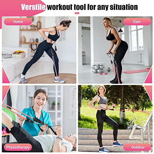 Resistance Bands with Handles for Women, 5 Level Exercise Bands - color: Pink