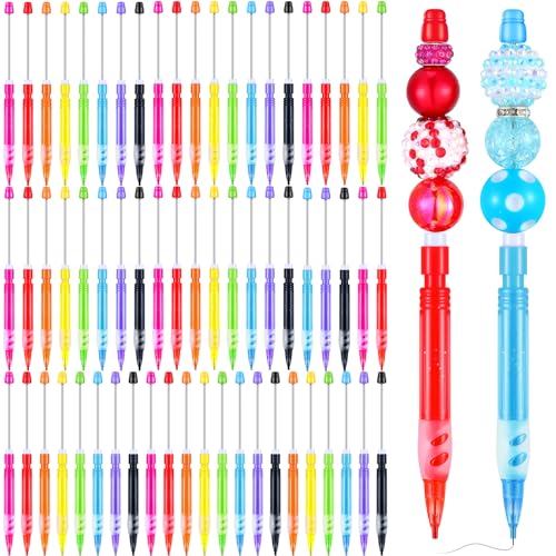64 Pcs Beadable Mechanical Pencil Back to School Pens Mini Drawing Beadable Pencil Pencils with Silicone Hand Guard for Writing Drawing Sketching DIY Crafting