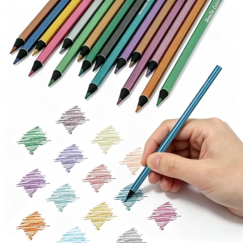 Aksipo 24 Metallic Colored Pencils, Art Supplies Coloring Pencils Set for Adults Artists Beginners, Soft Core with Vibrant Color, Ideal Gift for Drawing, Blending, Sketching, Shading - style: 24 Metallic Colored