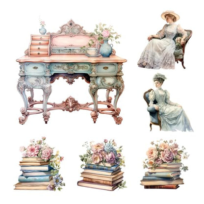 XERE 114 Pcs Pastel Victorian Era Scrapbook Stickers Set, Aesthetic Sticker for Scrapbooking and Journaling, Junk Journal Supplies, Bullet Journals Materials, Planner Arts Craft Collage Supplies - color: Pastel