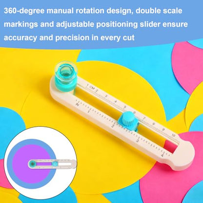 Circle Cutter for Adjustable 2-20cm/0.79-7.87in Paper, DIY Crafts Round Scrapbooking Paper Cutter with Bottom Blade Guard Circular Rotary Scrapbook Cardboard Tool for Easy Operation & Smooth Cutting