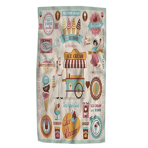 Pehede Ice Cream Hand Towel for Bathroom Collection of Design Elements Cute Love Decorative Bath Towels Soft Absorbent Kitchen Hand Towels for Home Kitchen Bathroom Decor 15x30 in - color: Ice Cream