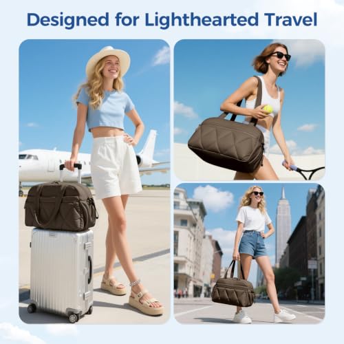 Women's Duffle Gym Bag, Carry-On Shoe Compartment for Weekender Overnight - color: Chocolate, size: Medium