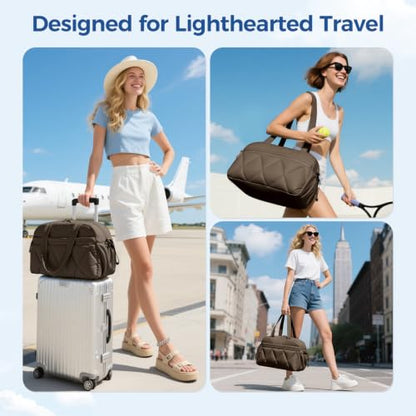 Women's Duffle Gym Bag, Carry-On Shoe Compartment for Weekender Overnight - color: Chocolate, size: Medium