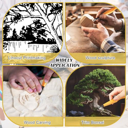 WILLBOND 5 Pcs Linoleum Carving Tool Set Wood Handle Linocut,Assemble | V Shaped Chisel for Printmaking, Triangular Grip, Rubber Stamp Making, Block Cutting Kit, Woodcarving Projects - style: Assemble
