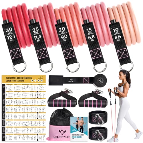 Resistance Bands with Handles for Women, 5 Level Exercise Bands - color: Pink