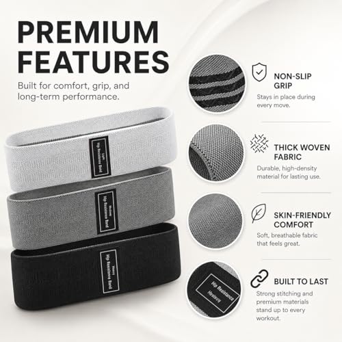Fabric Resistance Bands Set for Working Out - 3 Pack Booty Bands for Women & Men, Non Slip Exercise Bands for Legs, Glutes, Squats, Hip, Thigh, Strength Training & Physical Therapy