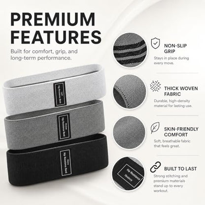 Fabric Resistance Bands Set for Working Out - 3 Pack Booty Bands for Women & Men, Non Slip Exercise Bands for Legs, Glutes, Squats, Hip, Thigh, Strength Training & Physical Therapy