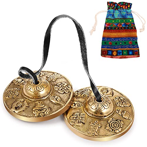 Boao Tingsha Meditation Bell with Bag,8 Lucky Symbols Embossed - color: 8 Lucky Symbols Embossed