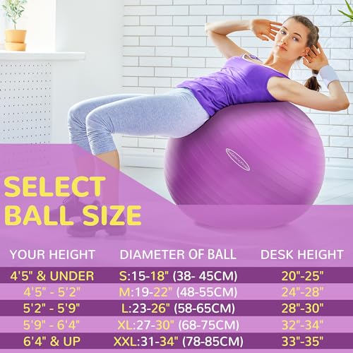 Fitvids Anti-Burst and Slip Resistant Exercise Ball Yoga Ball Fitness Ball Birthing Ball with Quick Pump - color: Purple, size: M(19-22in/48-55cm)