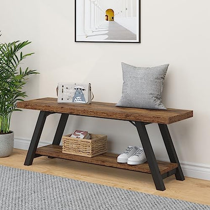 LVB Rustic Entryway Bench with Storage, Hallway Bench for Entryway, 47 in - color: Rustic Brown