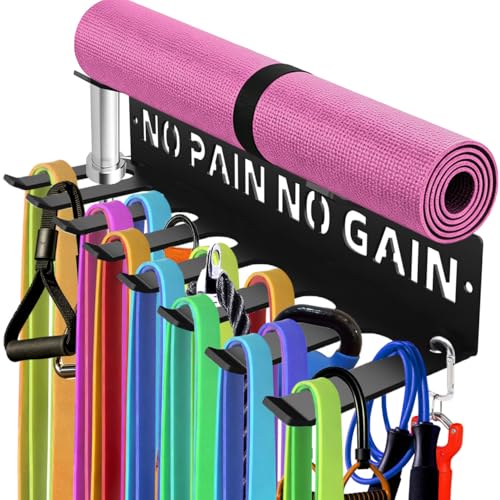 Home Gym Accessories Organization Storage Rack Equipment For Home 8 Hook Wall Hanger Display Gear Barbells Resistance Bands Jump Ropes Lifting Belt Hanger Accessories Hardware Included - color: Yoga Rack