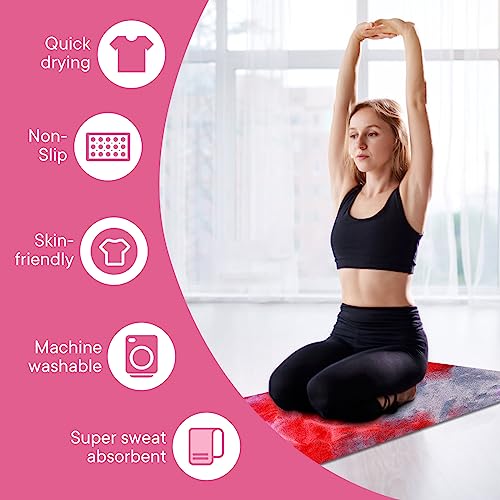 Yoga Towels, Non Slip Hot Yoga Mat Towel with Grip Dots,Super-Absorbent Soft Microfiber Yoga Blanket for Pilates, Fitness and Workout 72inch x 24inch - color: Purple+red