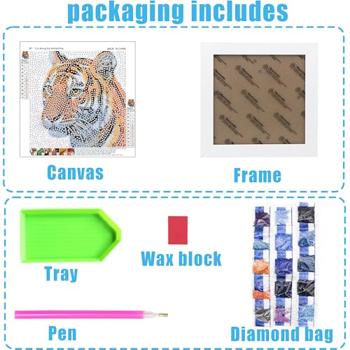 geesfayan Diamond Art Kits for Kids,6 Inch DIY Gem Art Painting with 7 Inch Frame, Complete Starter Kit for Beginners, Creative Arts & Crafts Gift for Girls & Boys (Tiger) - color: Tiger